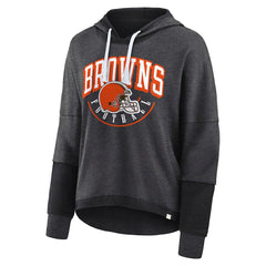 Cleveland Browns Women's Lightewight Modest Crop Lounge Helmet Arch Pullover Hoodie - Charcoal Hoodies