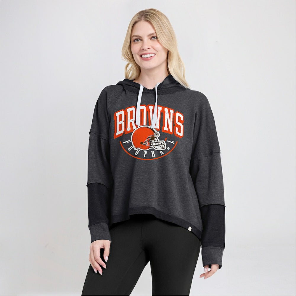 Cleveland Browns Women's Lightewight Modest Crop Lounge Helmet Arch Pullover Hoodie - Charcoal Hoodies