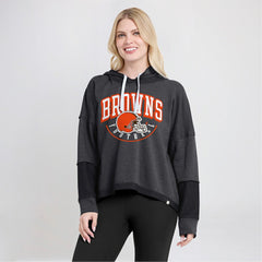 Cleveland Browns Women's Lightewight Modest Crop Lounge Helmet Arch Pullover Hoodie - Charcoal Hoodies