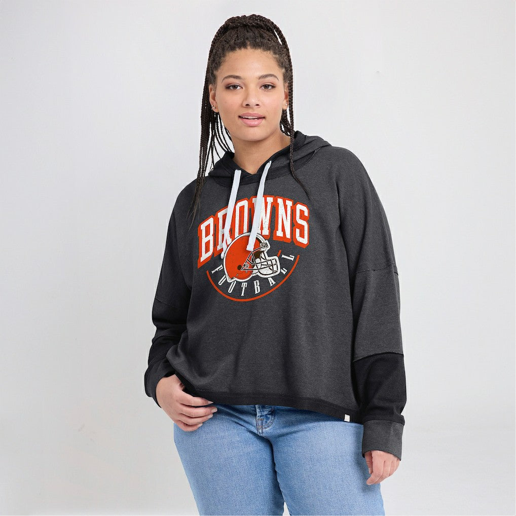 Cleveland Browns Women's Lightewight Modest Crop Lounge Helmet Arch Pullover Hoodie - Charcoal Hoodies