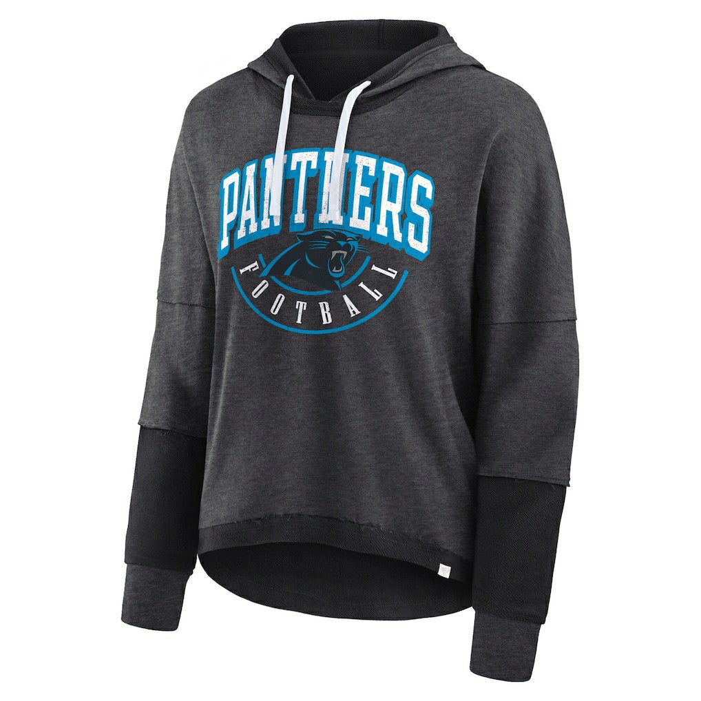 Carolina Panthers Women's Lightewight Modest Crop Lounge Helmet Arch Pullover Hoodie - Charcoal Hoodies