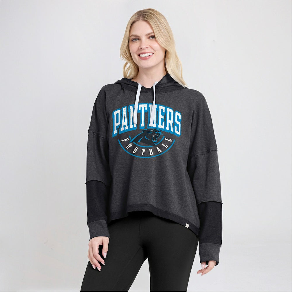 Carolina Panthers Women's Lightewight Modest Crop Lounge Helmet Arch Pullover Hoodie - Charcoal Hoodies