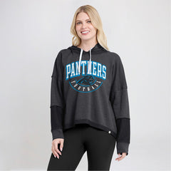 Carolina Panthers Women's Lightewight Modest Crop Lounge Helmet Arch Pullover Hoodie - Charcoal Hoodies