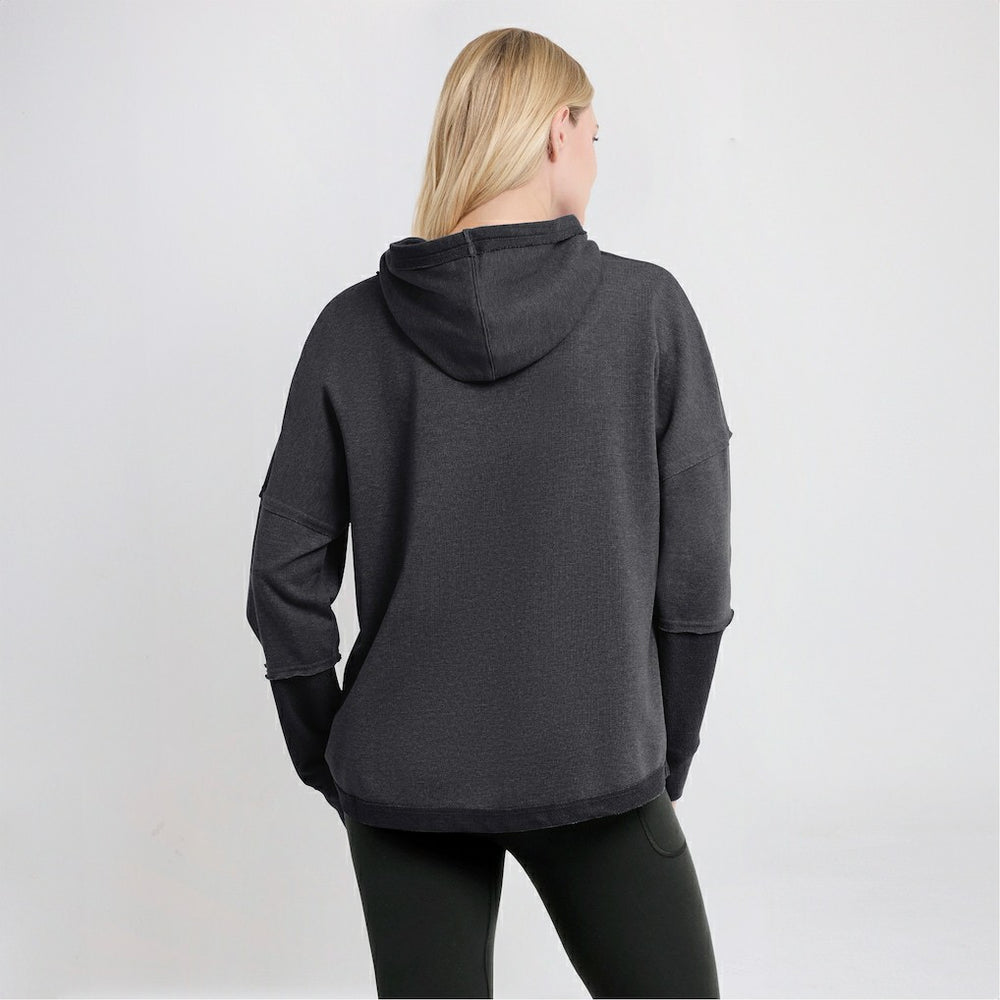 Carolina Panthers Women's Lightewight Modest Crop Lounge Helmet Arch Pullover Hoodie - Charcoal Hoodies