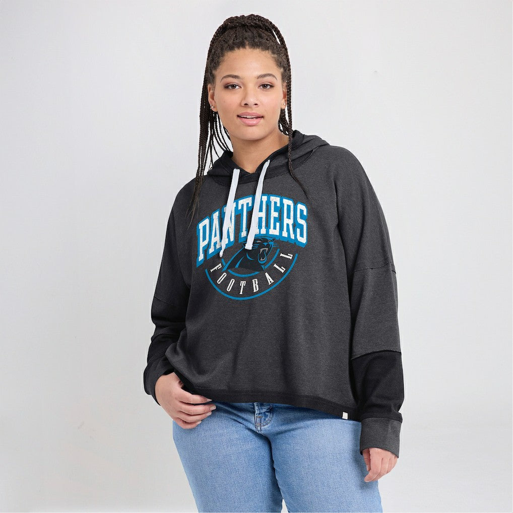 Carolina Panthers Women's Lightewight Modest Crop Lounge Helmet Arch Pullover Hoodie - Charcoal Hoodies