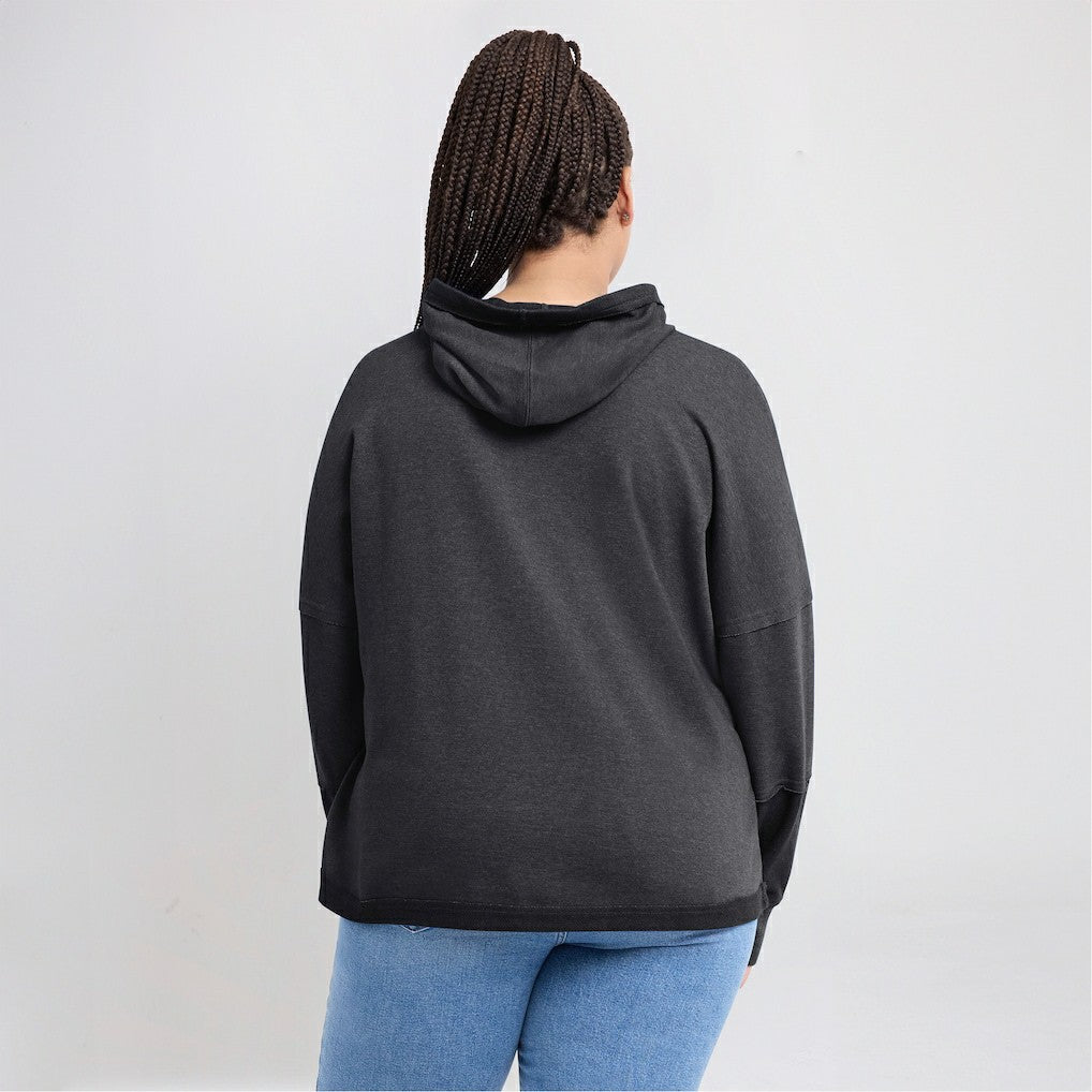 Carolina Panthers Women's Lightewight Modest Crop Lounge Helmet Arch Pullover Hoodie - Charcoal Hoodies