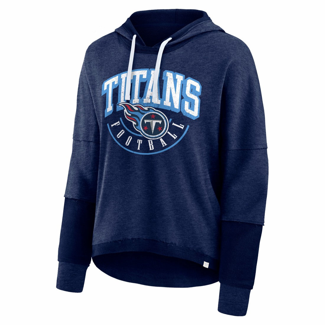 Tennessee Titans Women's Lightewight Modest Crop Lounge Helmet Arch Pullover Hoodie - Navy Hoodies