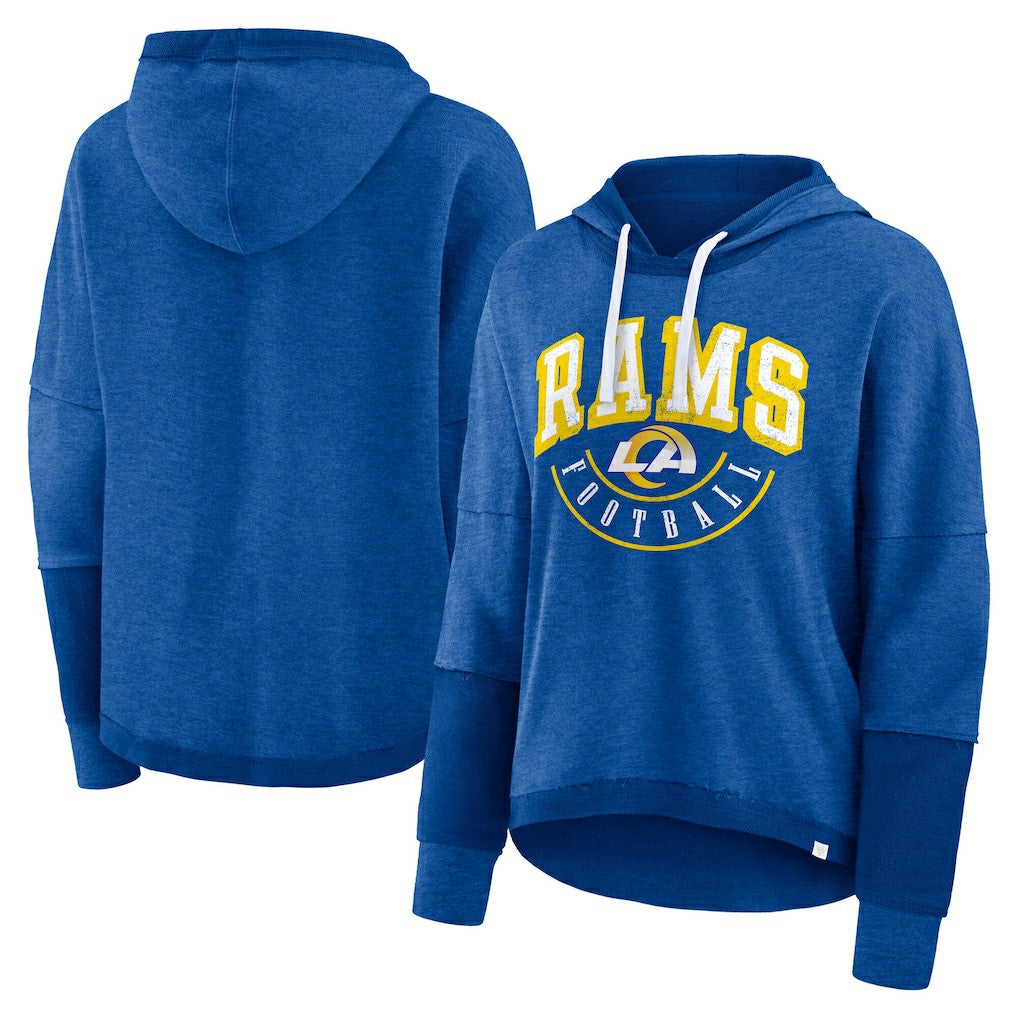 Los Angeles Rams Women's Lightewight Modest Crop Lounge Helmet Arch Pullover Hoodie - Royal Hoodies