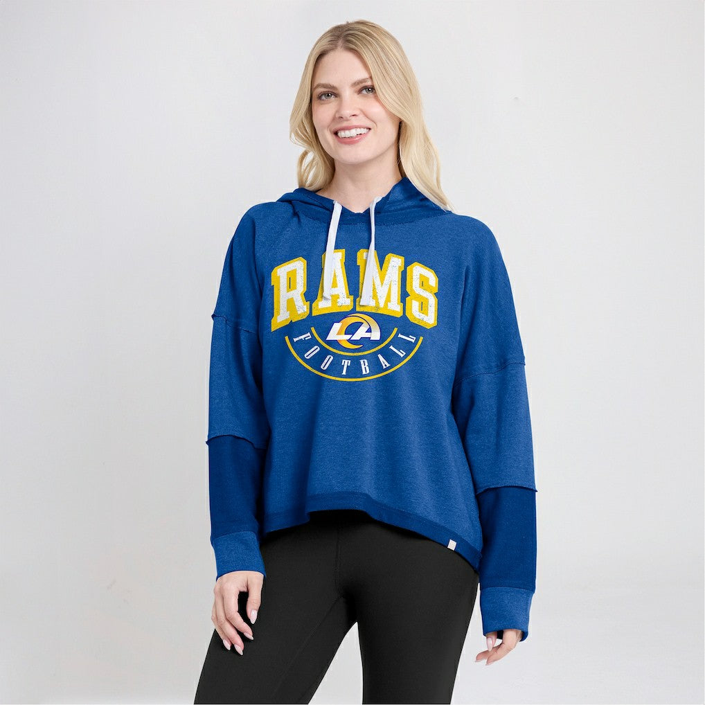 Los Angeles Rams Women's Lightewight Modest Crop Lounge Helmet Arch Pullover Hoodie - Royal Hoodies