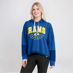 Los Angeles Rams Women's Lightewight Modest Crop Lounge Helmet Arch Pullover Hoodie - Royal Hoodies