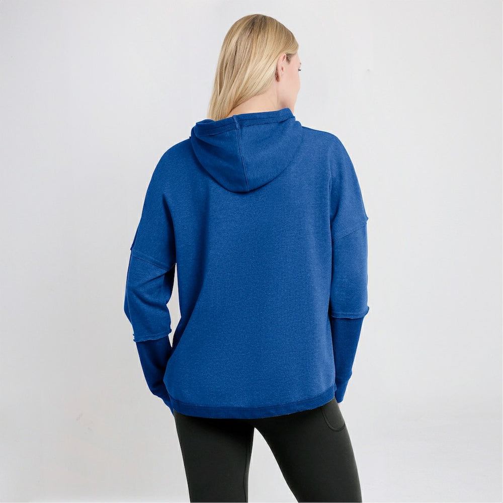 Los Angeles Rams Women's Lightewight Modest Crop Lounge Helmet Arch Pullover Hoodie - Royal Hoodies