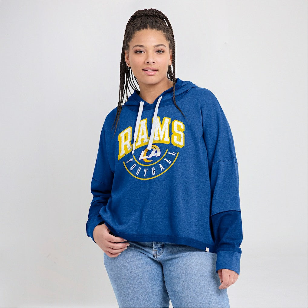 Los Angeles Rams Women's Lightewight Modest Crop Lounge Helmet Arch Pullover Hoodie - Royal Hoodies