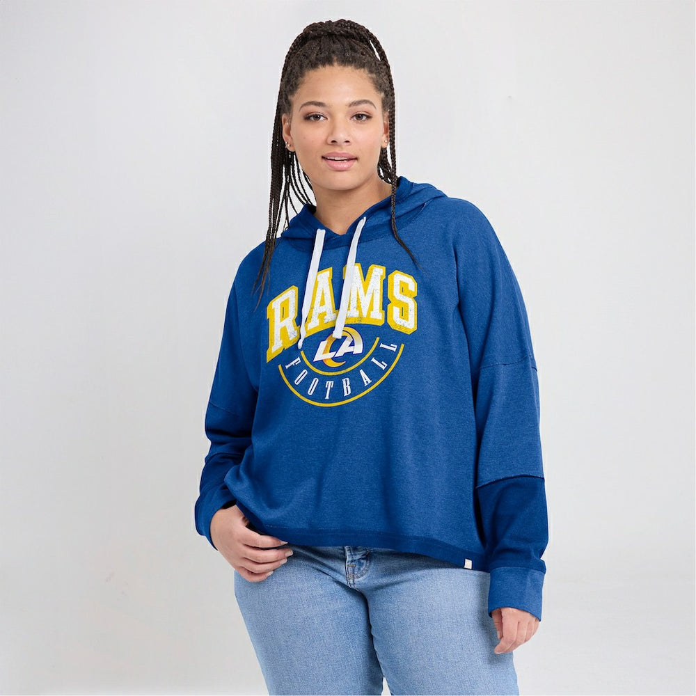 Los Angeles Rams Women's Lightewight Modest Crop Lounge Helmet Arch Pullover Hoodie - Royal Hoodies
