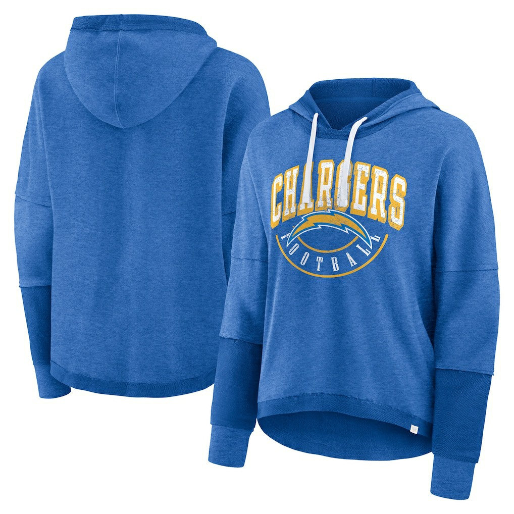 Los Angeles Chargers Women's Lightewight Modest Crop Lounge Helmet Arch Pullover Hoodie - Powder Blue Hoodies