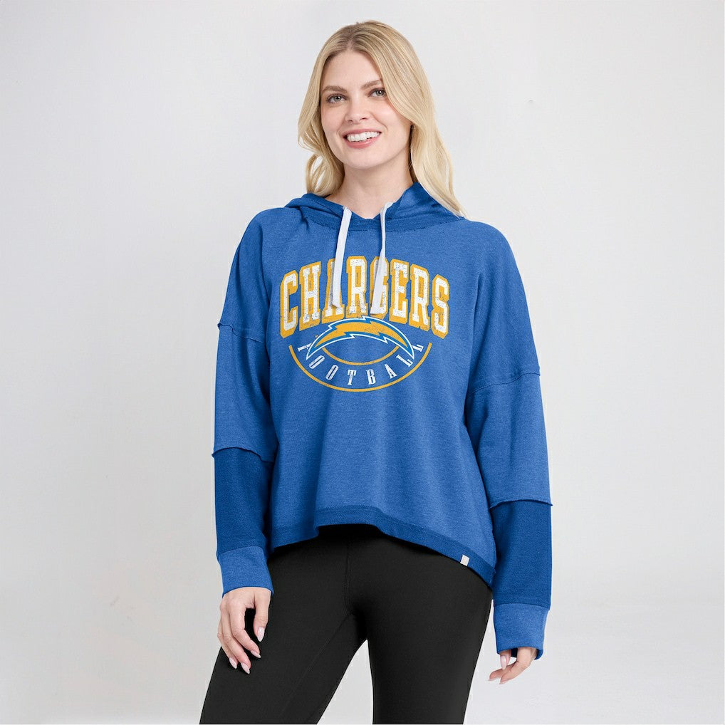 Los Angeles Chargers Women's Lightewight Modest Crop Lounge Helmet Arch Pullover Hoodie - Powder Blue Hoodies