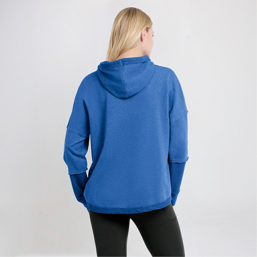 Los Angeles Chargers Women's Lightewight Modest Crop Lounge Helmet Arch Pullover Hoodie - Powder Blue Hoodies