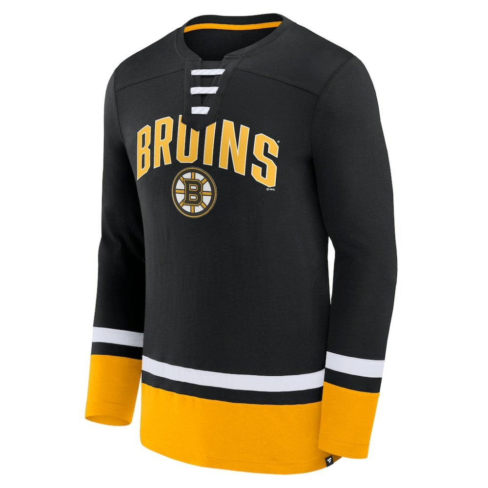 Boston Bruins Fanatics Back Pass Lace-Up Long Sleeve T-Shirt - Black | US 5237173