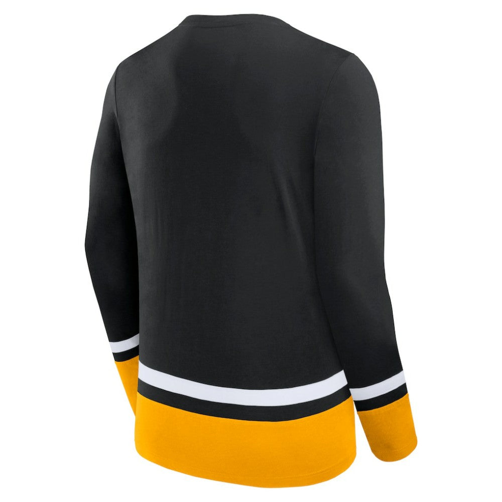 Boston Bruins Fanatics Back Pass Lace-Up Long Sleeve T-Shirt - Black | US 5237173