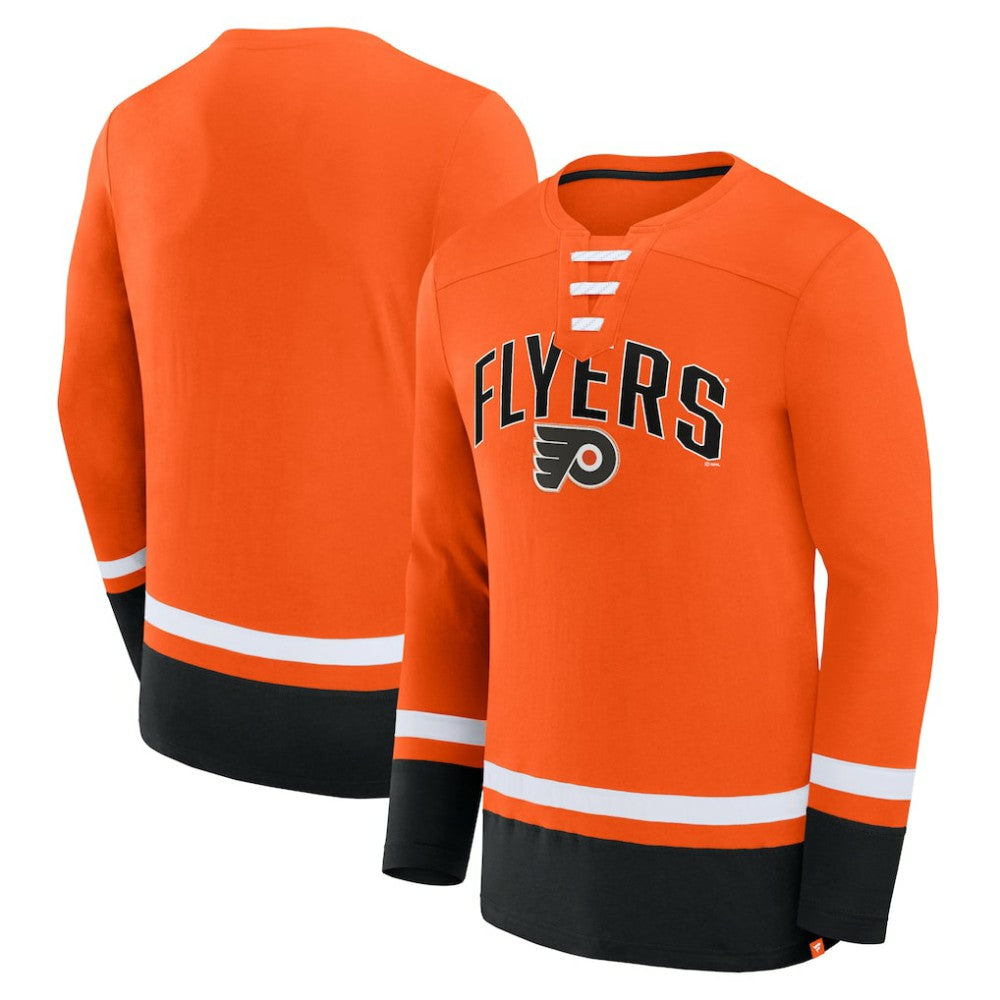 Philadelphia Flyers Fanatics Back Pass Lace-Up Long Sleeve T-Shirt - Orange | US 5237179