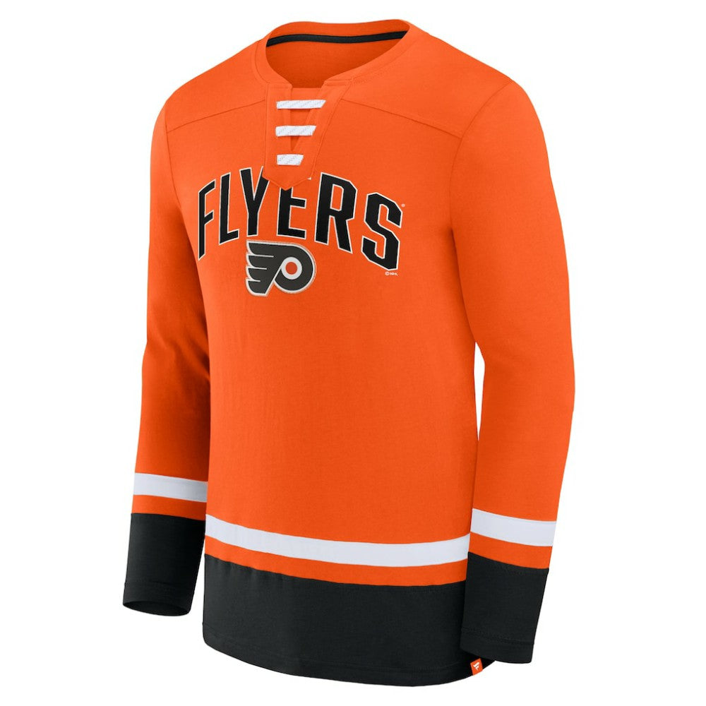 Philadelphia Flyers Fanatics Back Pass Lace-Up Long Sleeve T-Shirt - Orange | US 5237179