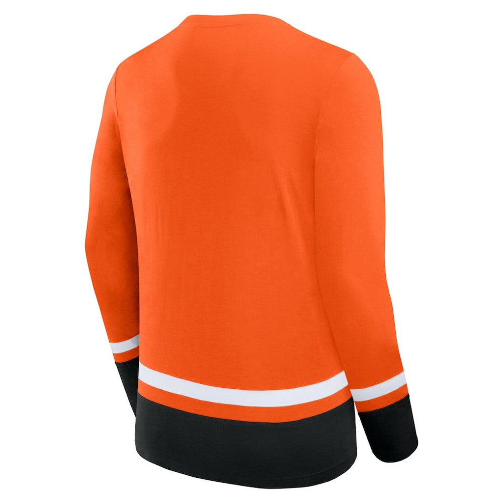 Philadelphia Flyers Fanatics Back Pass Lace-Up Long Sleeve T-Shirt - Orange | US 5237179