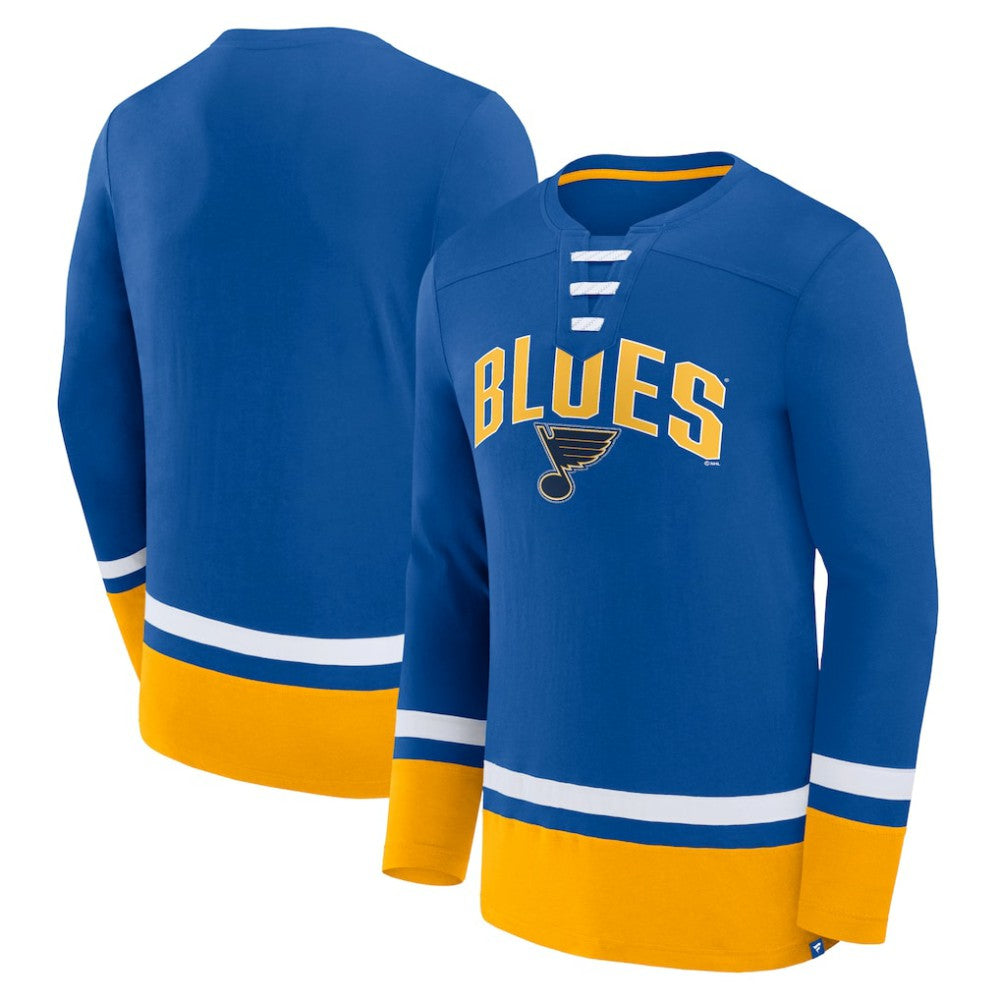 St. Louis Blues Fanatics Back Pass Lace-Up Long Sleeve T-Shirt - Blue | US 5237182