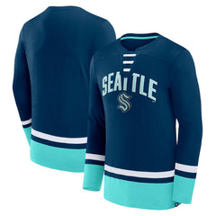 Seattle Kraken Fanatics Back Pass Lace-Up Long Sleeve T-Shirt - Deep Sea Blue | US 5237185