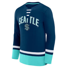 Seattle Kraken Fanatics Back Pass Lace-Up Long Sleeve T-Shirt - Deep Sea Blue | US 5237185