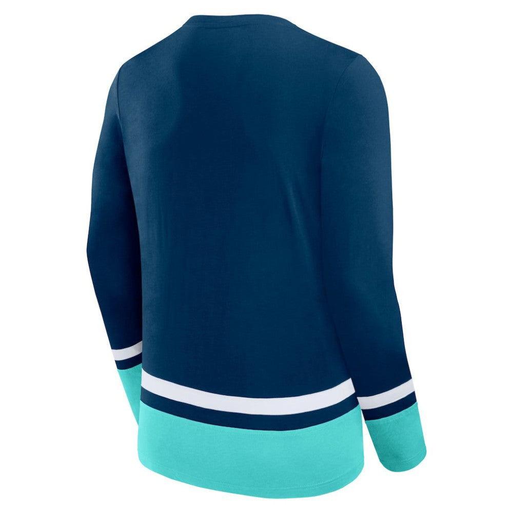 Seattle Kraken Fanatics Back Pass Lace-Up Long Sleeve T-Shirt - Deep Sea Blue | US 5237185