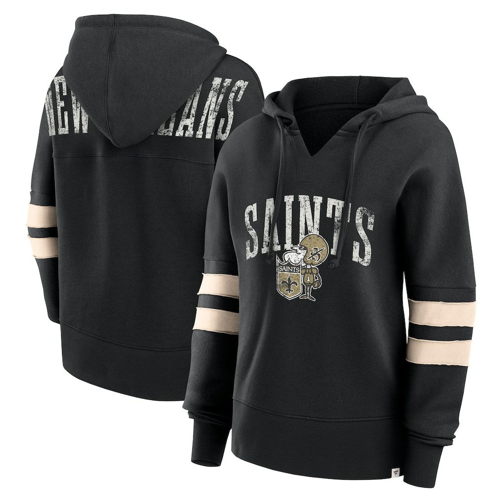 New Orleans Saints Women's Bold Move Dolman V-Neck Hip HIp Hoodie - Black Hoodies