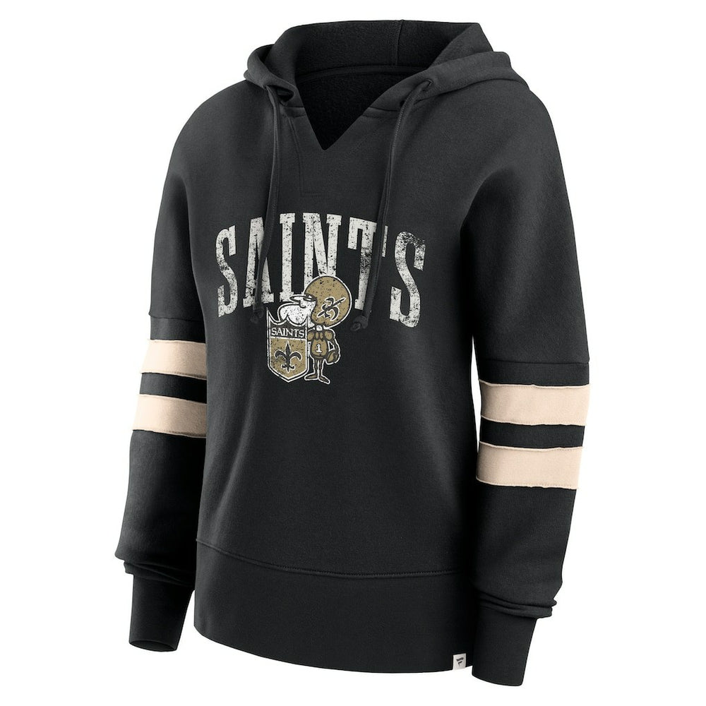 New Orleans Saints Women's Bold Move Dolman V-Neck Hip HIp Hoodie - Black Hoodies