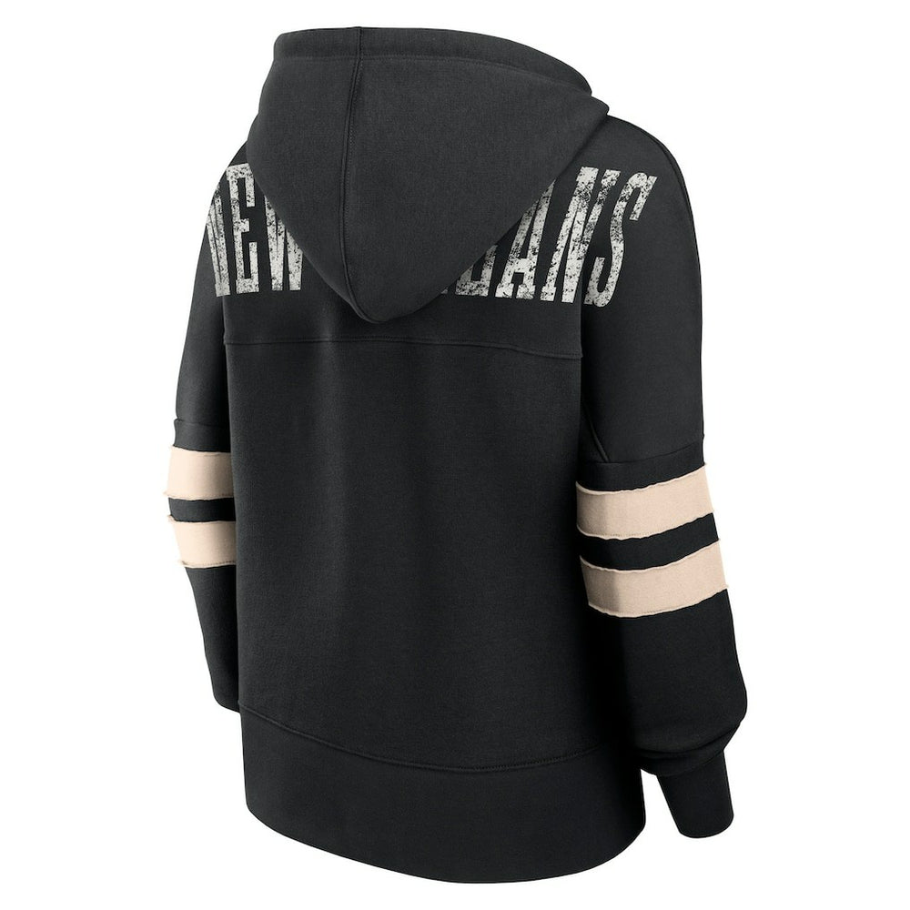 New Orleans Saints Women's Bold Move Dolman V-Neck Hip HIp Hoodie - Black Hoodies