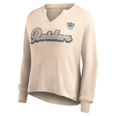 Las Vegas Raiders Women's Go For It Notch Neck Waffle Knit Lightweight Long Sleeve T-Shirt - Tan T-shirts