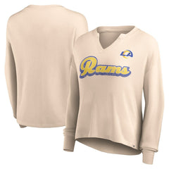 Los Angeles Rams Women's Go For It Notch Neck Waffle Knit Lightweight Long Sleeve T-Shirt - Tan T-shirts