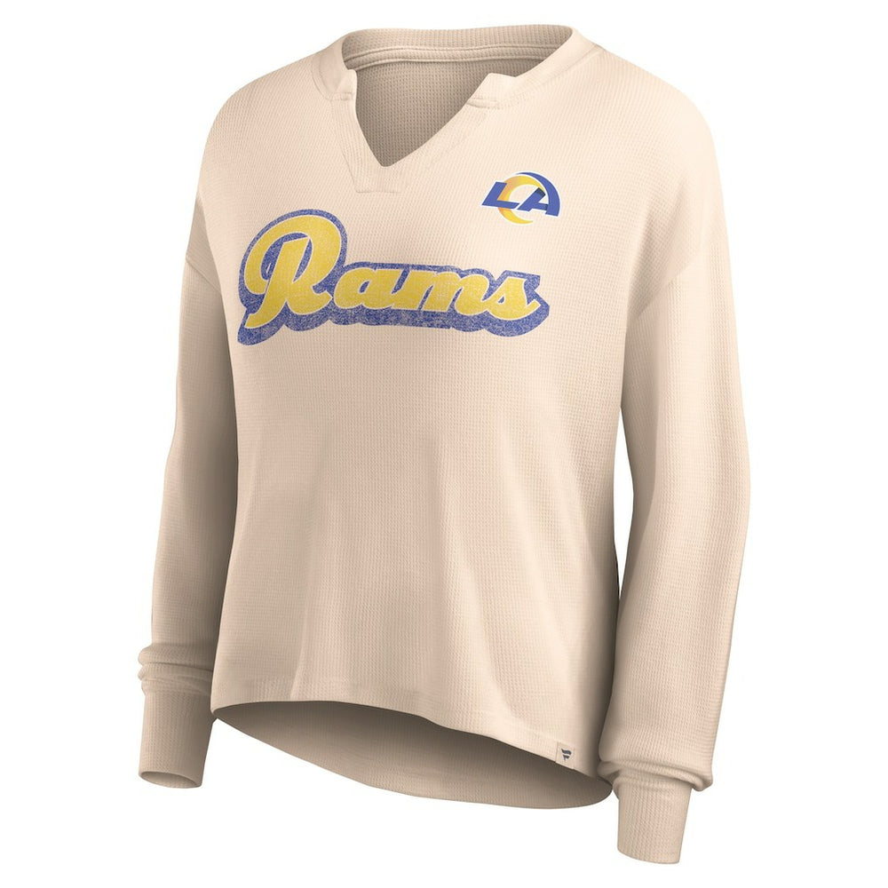Los Angeles Rams Women's Go For It Notch Neck Waffle Knit Lightweight Long Sleeve T-Shirt - Tan T-shirts