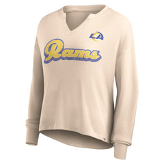 Los Angeles Rams Women's Go For It Notch Neck Waffle Knit Lightweight Long Sleeve T-Shirt - Tan T-shirts