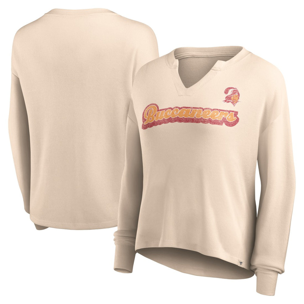 Tampa Bay Buccaneers Women's Go For It Notch Neck Waffle Knit Lightweight Long Sleeve T-Shirt - Tan T-shirts