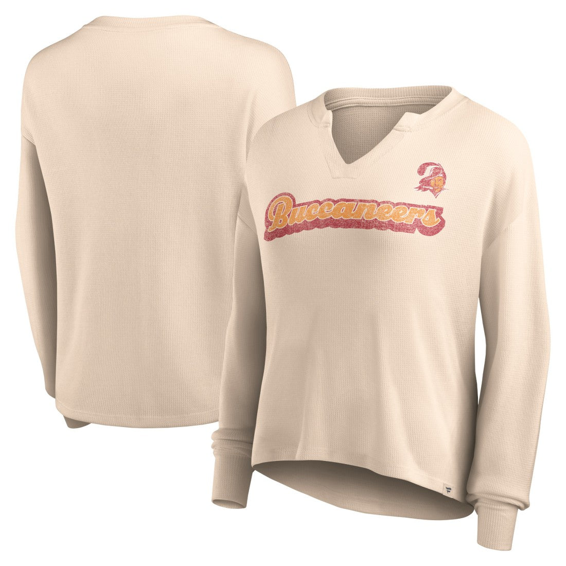 Tampa Bay Buccaneers Women's Go For It Notch Neck Waffle Knit Lightweight Long Sleeve T-Shirt - Tan T-shirts