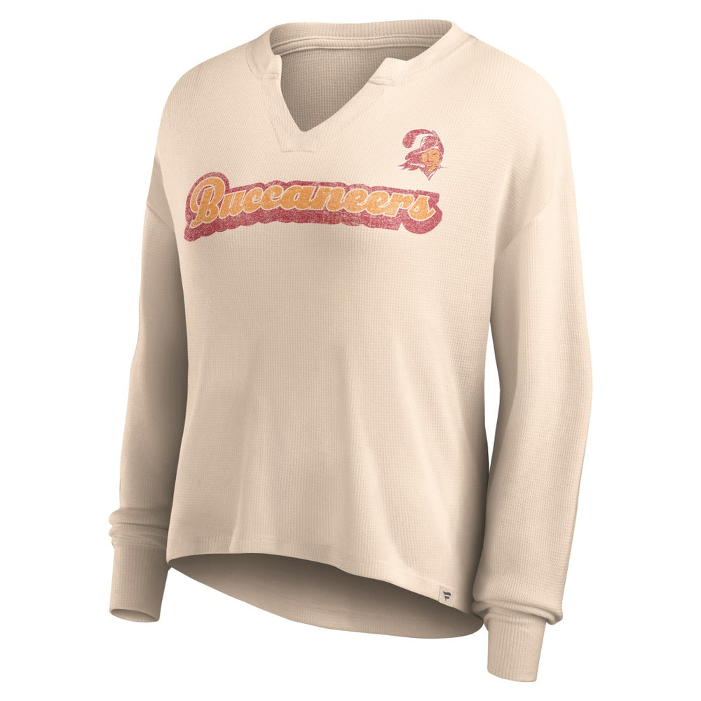 Tampa Bay Buccaneers Women's Go For It Notch Neck Waffle Knit Lightweight Long Sleeve T-Shirt - Tan T-shirts