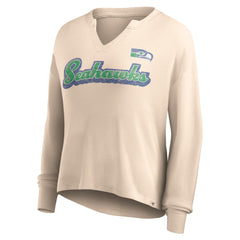 Seattle Seahawks Women's Go For It Notch Neck Waffle Knit Lightweight Long Sleeve T-Shirt - Tan T-shirts