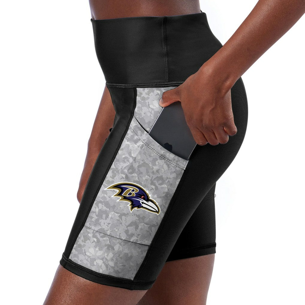 Baltimore Ravens Certo Women's High Waist Logo Two-Pocket Biker Shorts - Black Shorts