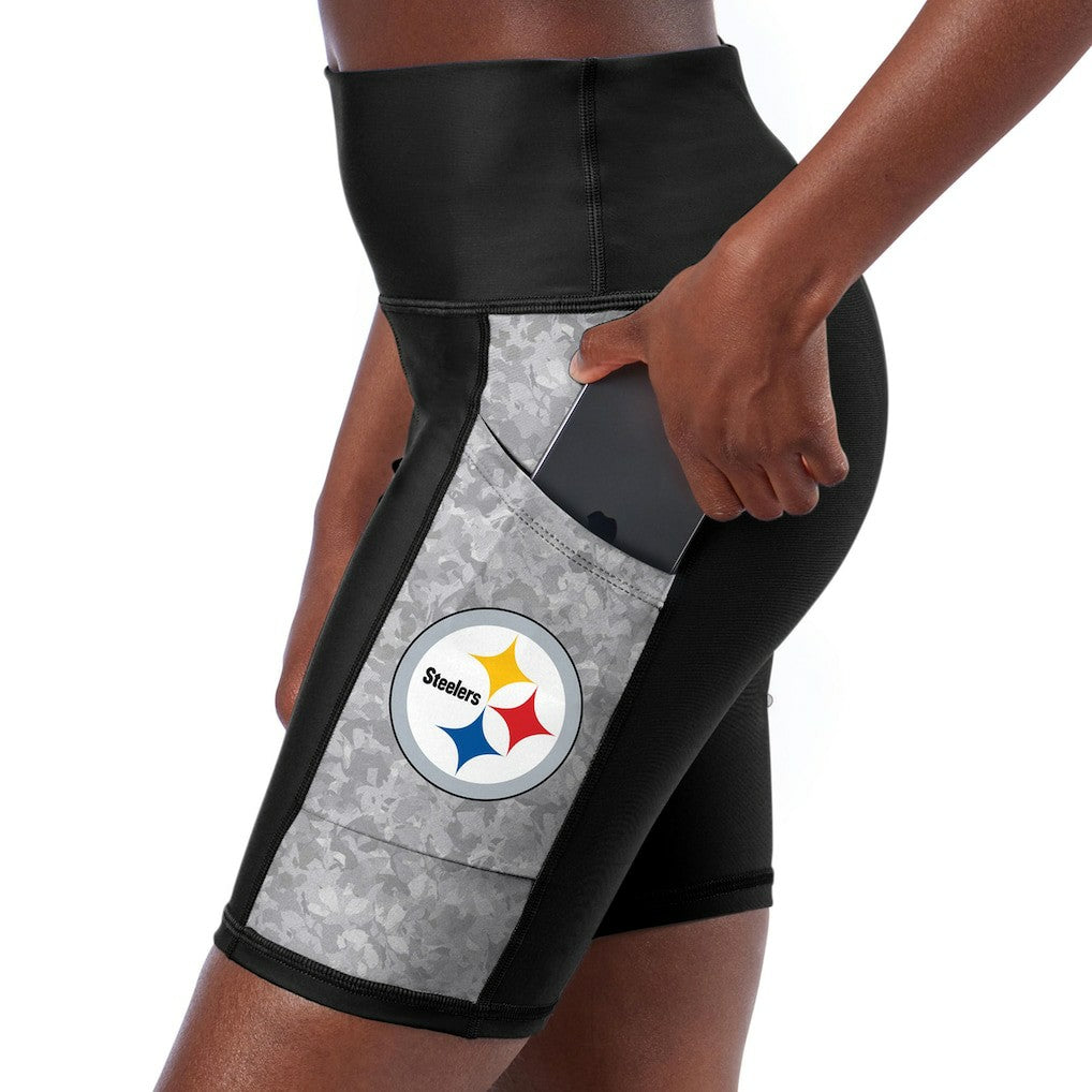 Pittsburgh Steelers Certo Women's High Waist Logo Two-Pocket Biker Shorts - Black Shorts