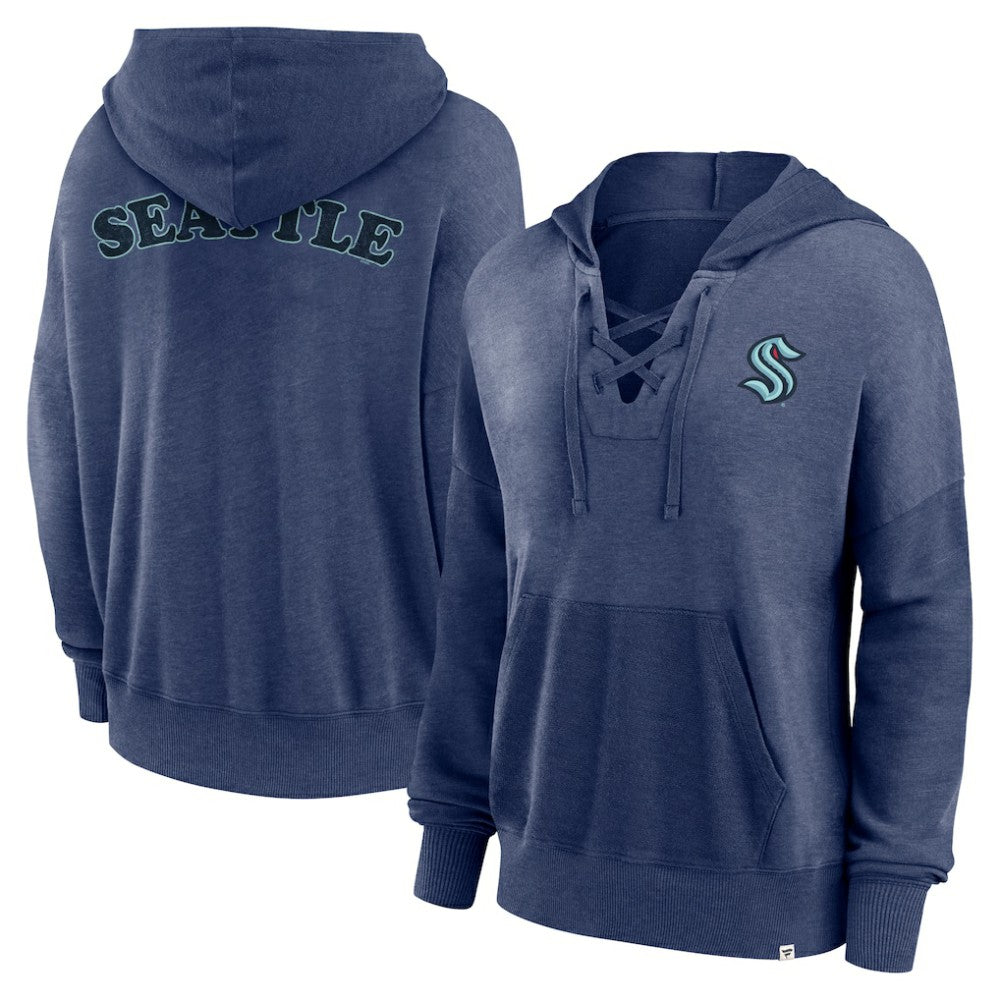 Seattle Kraken Fanatics Women's Breakout Lace-Up Pullover Hoodie - Navy | US 5241734