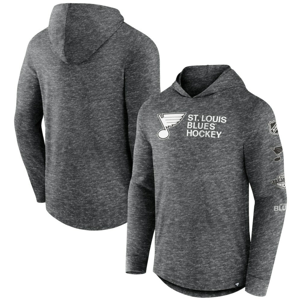St. Louis Blues Fanatics Stacked Long Sleeve Hoodie T-Shirt - Heather Charcoal | US 5242319