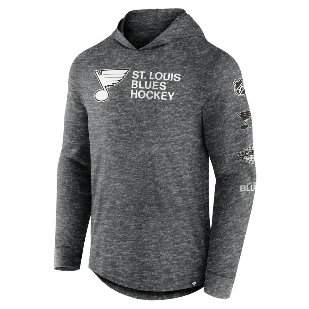 St. Louis Blues Fanatics Stacked Long Sleeve Hoodie T-Shirt - Heather Charcoal | US 5242319