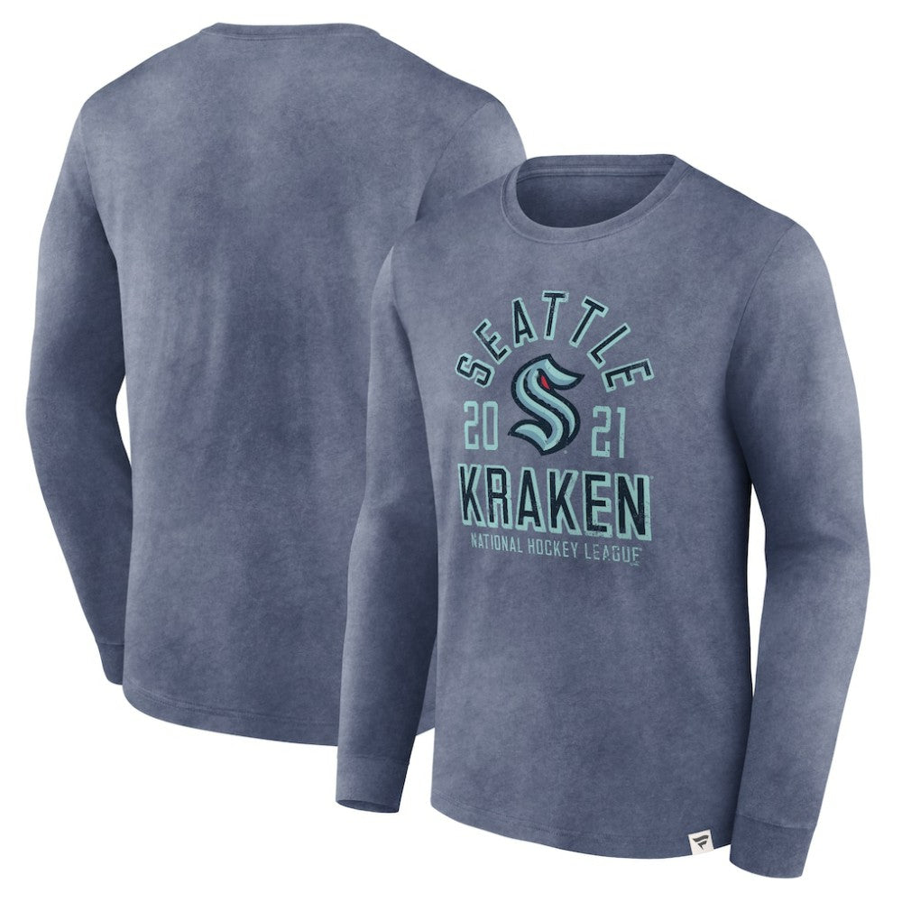 Seattle Kraken Fanatics Keep The Zone Long Sleeve T-Shirt - Heather Deep Sea Blue | US 5242381