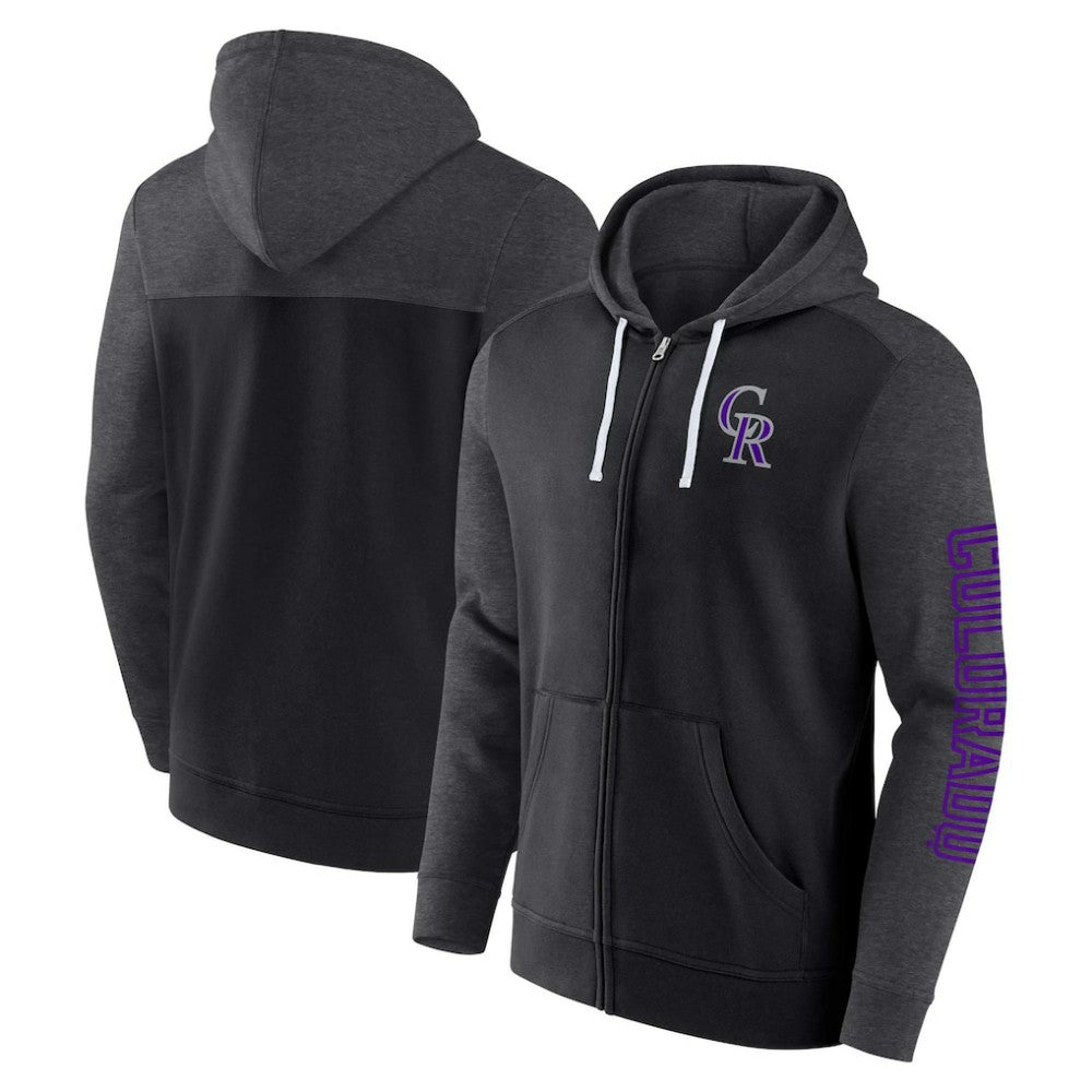 Colorado Rockies Fanatics Offensive Line Up Lightweight Full-Zip Hoodie - Black Hoodies