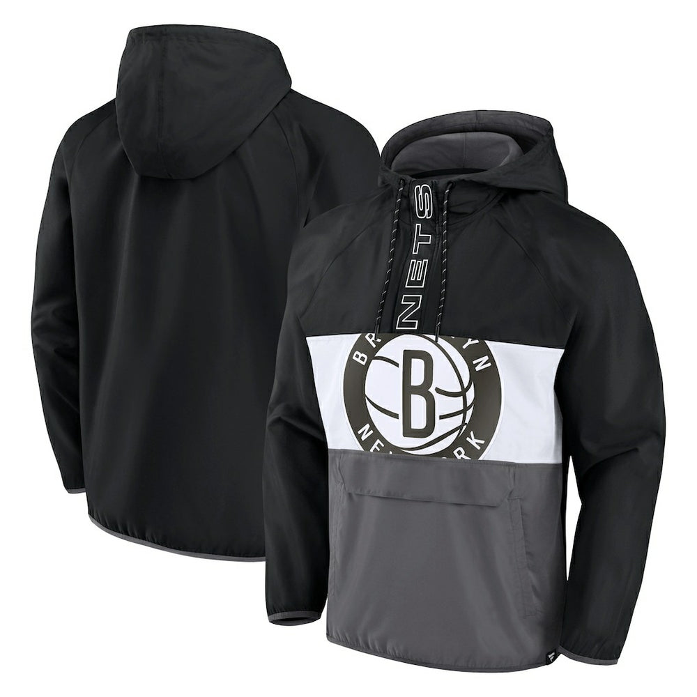 Brooklyn Nets Anorak Flagrant Foul Color-Block Raglan Hoodie Half-Zip Jacket Black/Gray - Fanatics