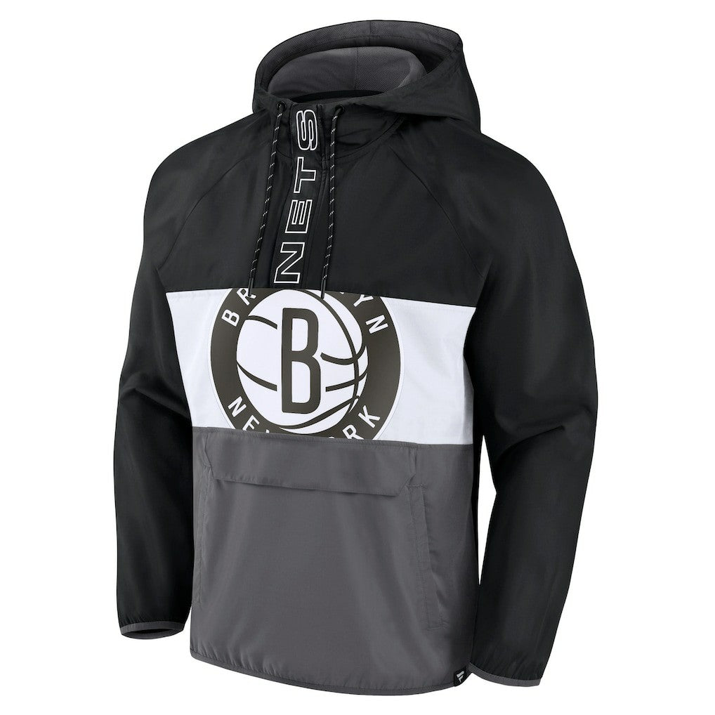 Brooklyn Nets Anorak Flagrant Foul Color-Block Raglan Hoodie Half-Zip Jacket Black/Gray - Fanatics