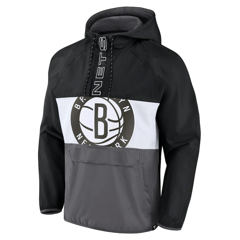 Brooklyn Nets Anorak Flagrant Foul Color-Block Raglan Hoodie Half-Zip Jacket Black/Gray - Fanatics